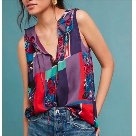 Maeve by Anthropologie floral ruffle multicolored blouse top women’s S - Picture 1 of 7